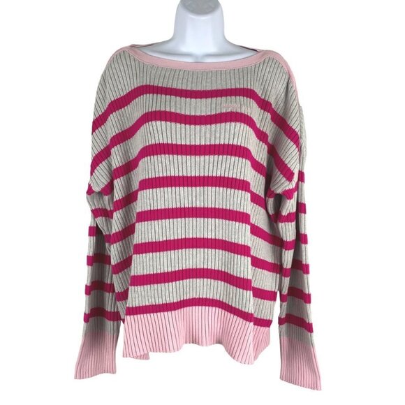 Vineyard Vines Sweater Large Striped Boatneck Gray Pink Cotton Blend NWT FS-1193 - Picture 1 of 10